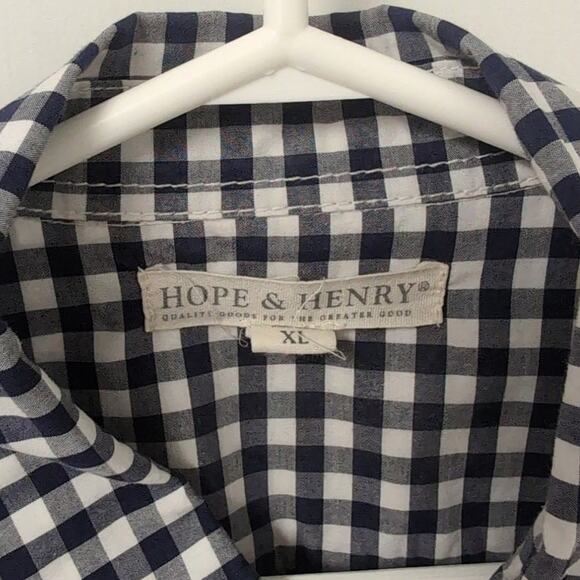 Hope & Henry Navy Gingham Button down Shirt | Boys XL - Picture 5 of 5
